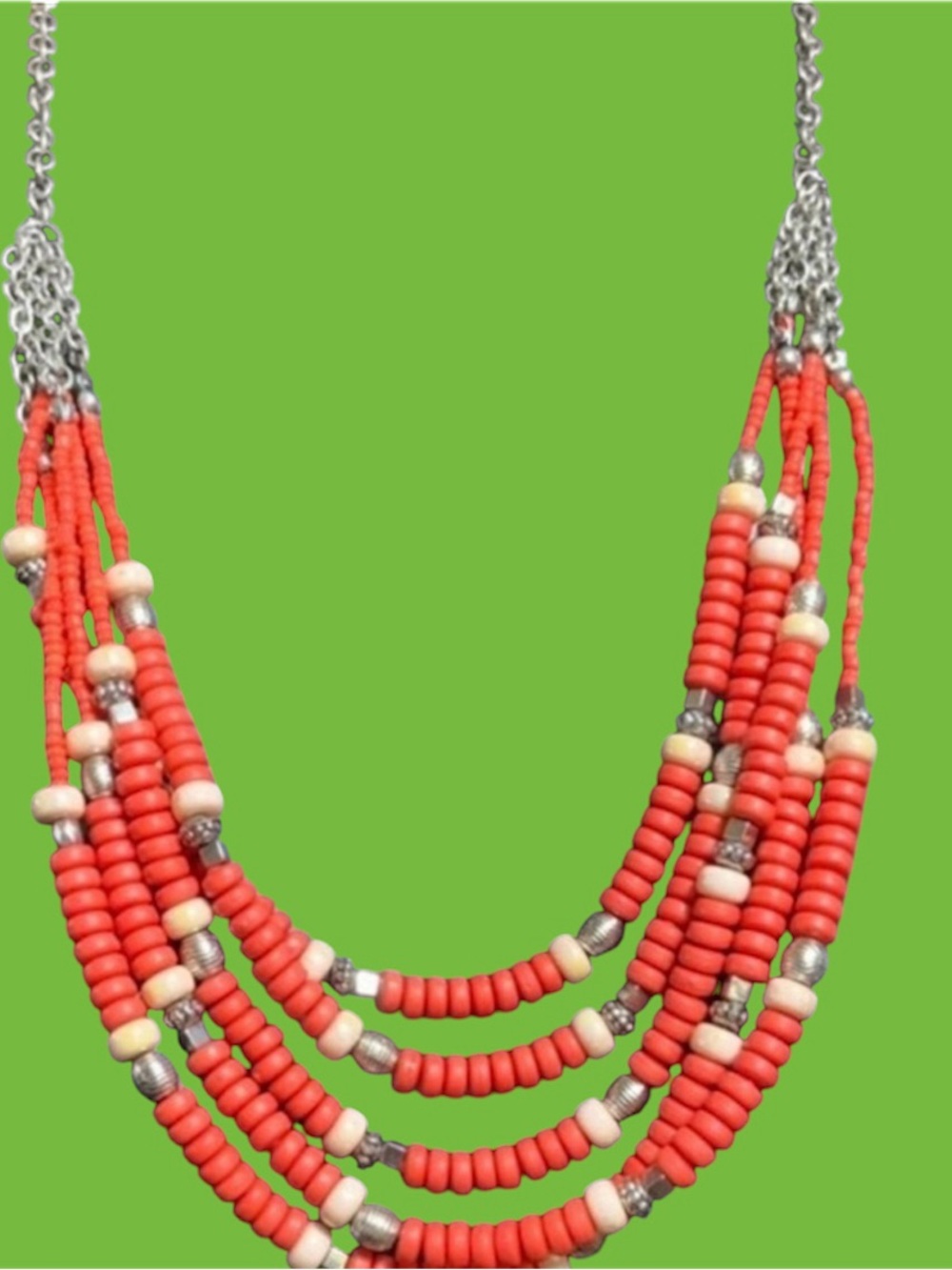 "RubyRed" Brand necklace five strands coral colored beads!